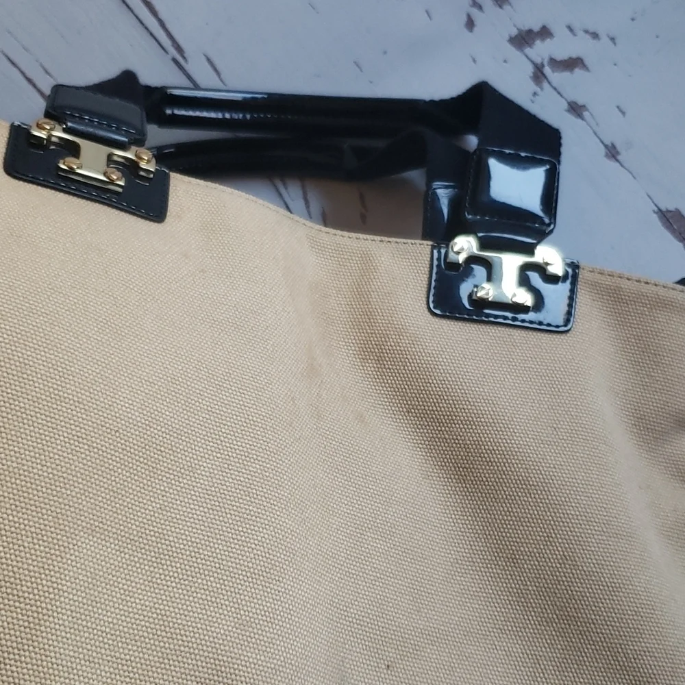 Tory Burch canvas and patent leather tote large bag